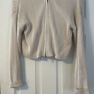 Pink Rose Beige Ribbed Cardigan
